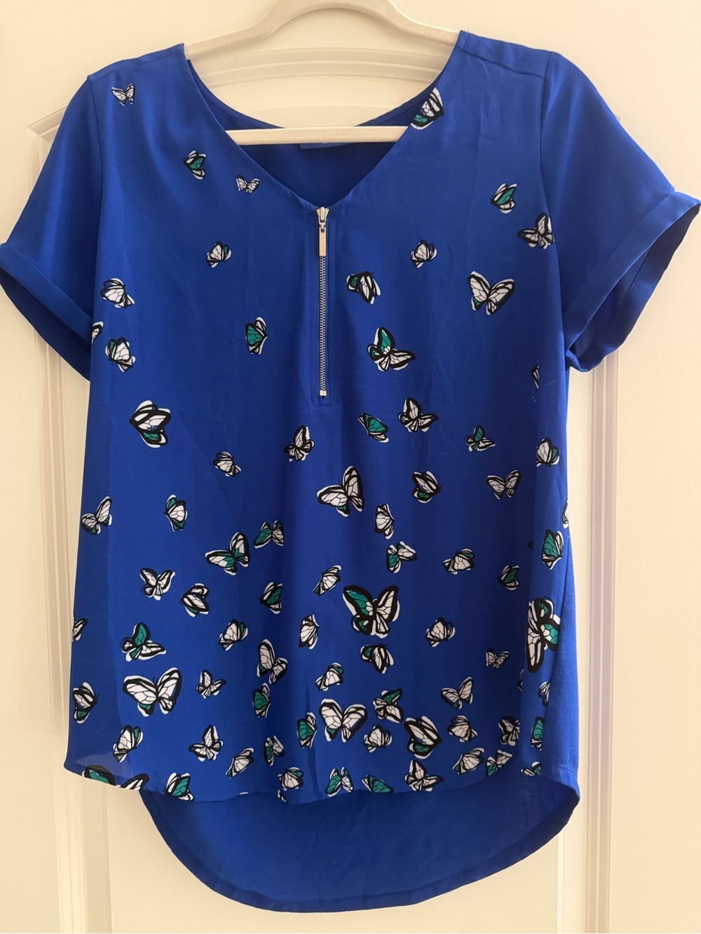 Apt. 9 Royal Blue Butterfly Zip-Front Blouse